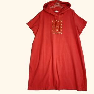 Calvin Klein Hooded Sweatshirt Dress 2X Pink Short Sleeve Relaxed